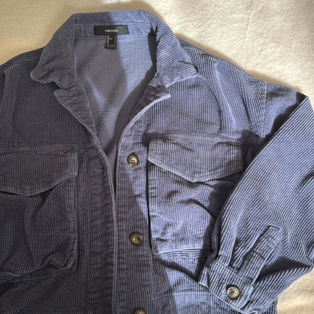 Corduroy Button-Front Jacket in Deep Navy - Picture 2 of 3